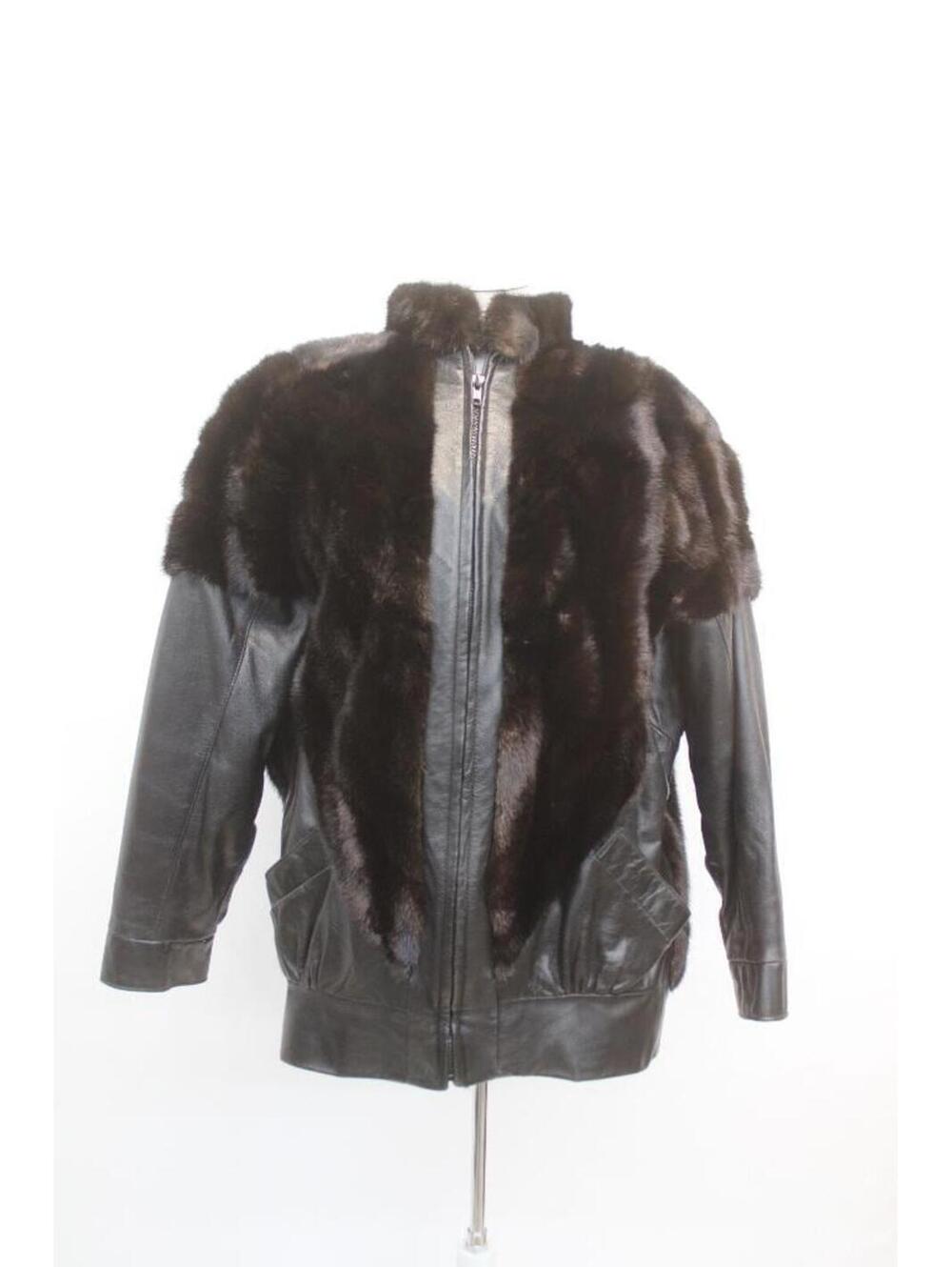 Excellent Dark Mink Fur & Leather Jacket Coat Women Woman Size 6-8 S-M